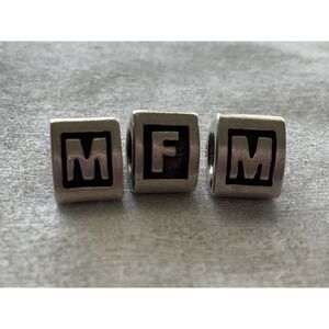 Lot Of 3 Pandora ALE 925 Sterling Silver Letter Block Charm M F